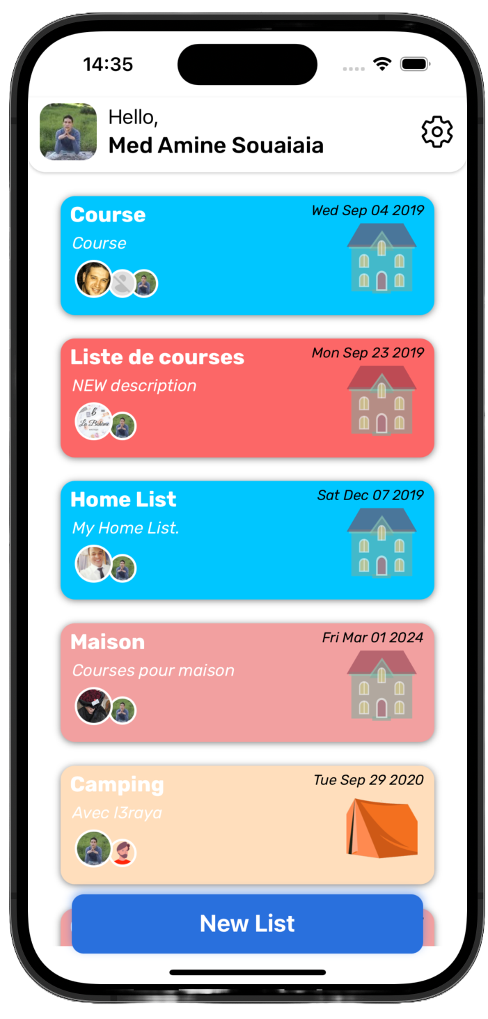ShopList app screenshot showing a shared shopping list